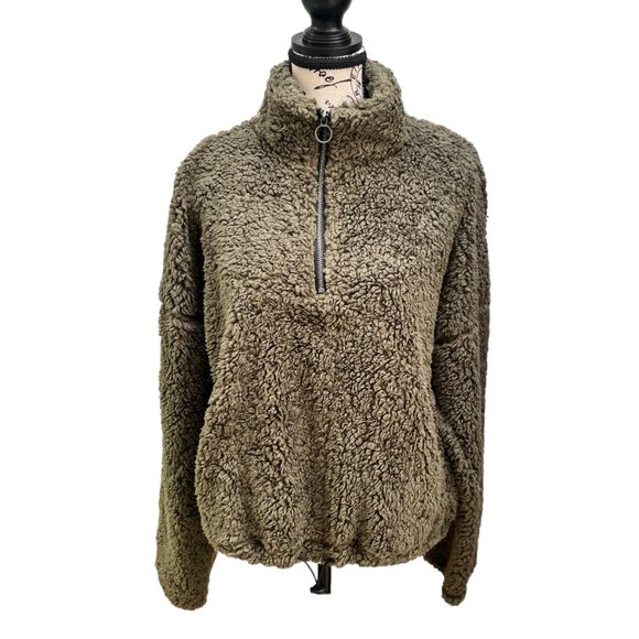Noisy May Khaki Lea Teddy Long Sleeve Pullover Women's Size L - Picture 3 of 11